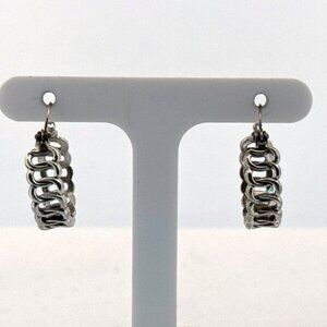 Estate Sterling Silver 925 Hoop Earrings Textured Links Design, 4.1g, Marked